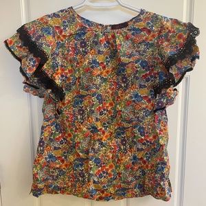 Floral ruffle sleeve top